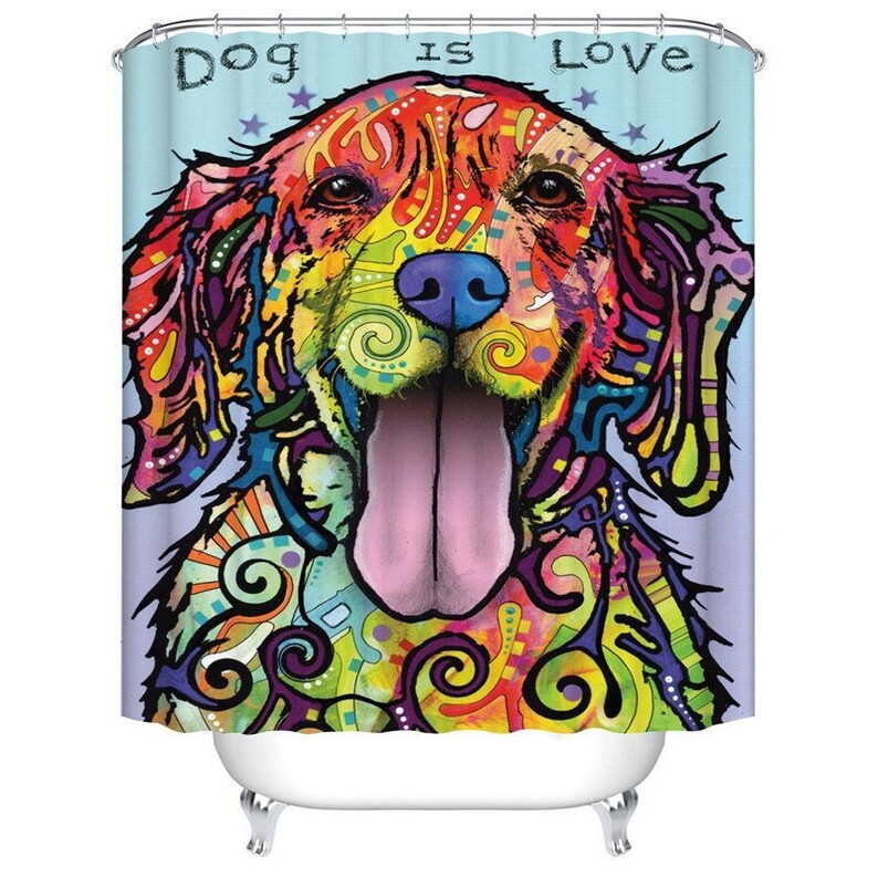 Cute Dog Shower Curtain Colourful Shower Curtains Waterproof Etsy