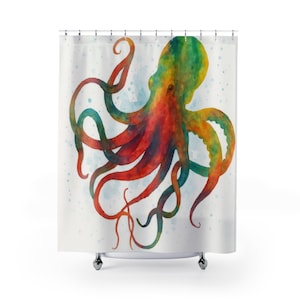 Colorful Octopus Shower Curtain, Ocean Decor, Bathroom Accessory, Nautical Theme, Beach House Gift, Vibrant Home Decor
