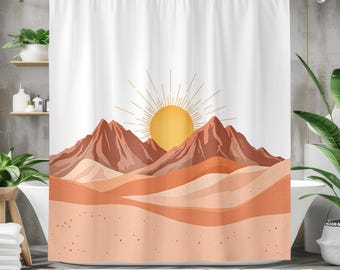 Desert Sunrise Shower Curtain – Minimalist Earth Tone Vibes