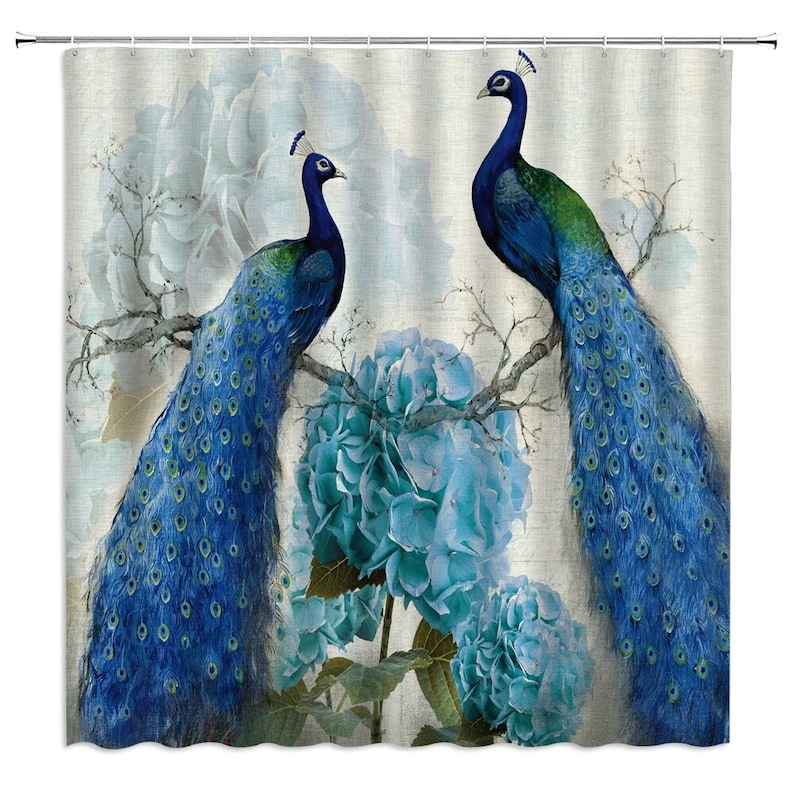 Blue Peacocks Shower Curtain Peacock Shower Curtains Birds Etsy