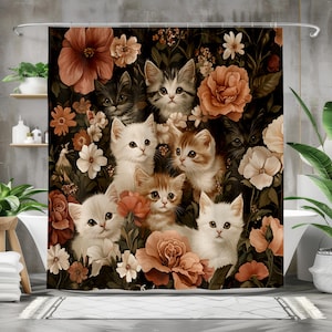 Whimsical Cat Shower Curtain - Fun Bathroom Decor, Cat Lover Gift, Floral Kitty Design, Pet-Themed Home Accessory, Unique Bathroom Accent