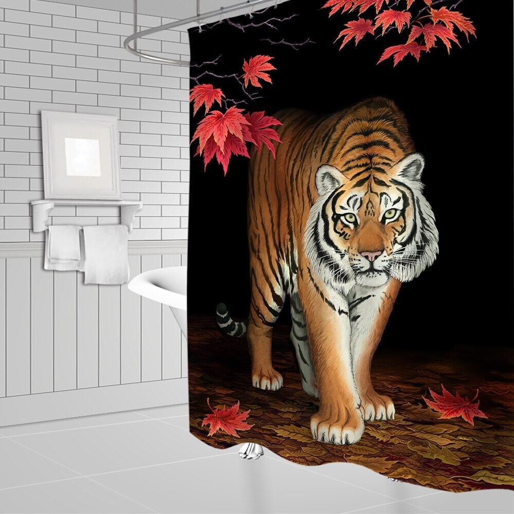 Tiger Shower Curtain Tiger Bath Decor Waterproof Shower Etsy