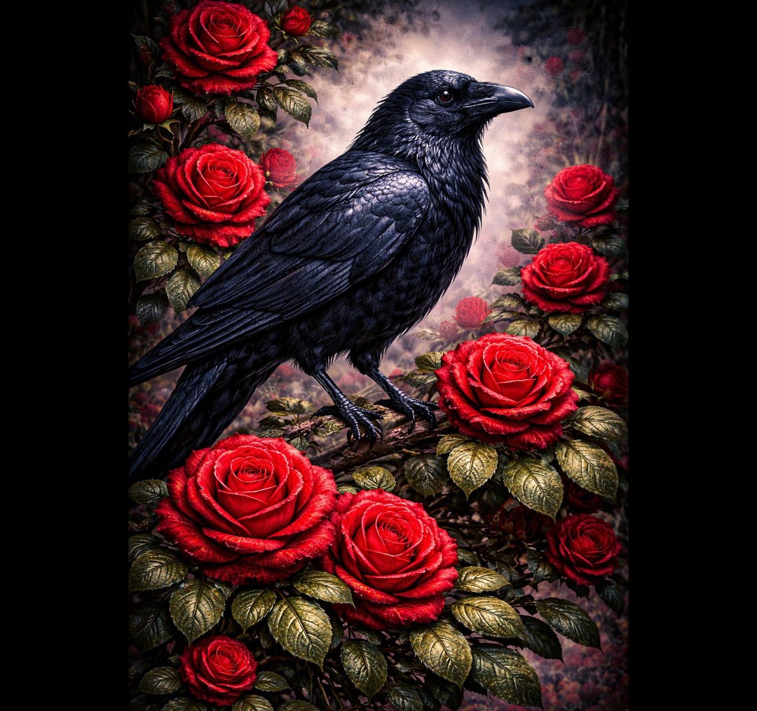 Raven Diamond Painting Kit, Gothic Bird Art 5D Full Drill, Black Crow ...