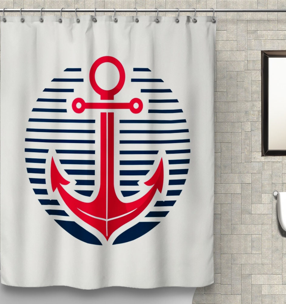 Nautical Shower Curtain Red and Blue Anchor Bath Curtain Elegant Bathroom Decor Waterproof Polyester Fabric Etsy Canada