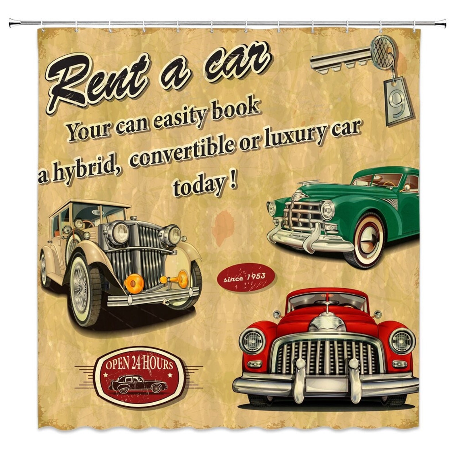 Vintage Car Themed Shower Curtain Retro Old Cars Shower Etsy