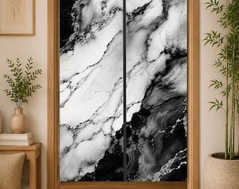 Black Marble Noren Curtain, Modern Door Curtain, Monochrome Room Divider, Luxury Marble Entryway Curtain, Minimalist Decor