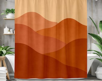 Desert Minimalist Shower Curtain – Earth Tone Mid-Century Abstract Mountain Boho Decor Waterproof Fabric