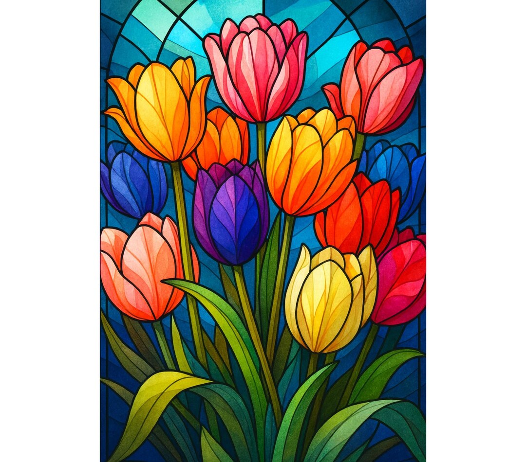 Tulip Diamond Painting Kit, 5D Full Drill Stained Glass Floral Design ...