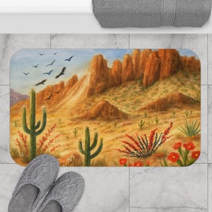 Desert Landscape Bath Mat, Southwest Decor, Cactus Bath Mat, Nature Inspired Bathroom Rug, Gift for Nature Lovers