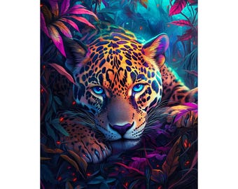 Diamond Painting Kit Completo Leopard Flower Pittura Diamante 5D Fai da Te per Adulti Bambini Cristallo Strass Diamond Ricamo Punto Croce Art for Home Wall Decor Regalo Round Drill_60x80cm(24x32in