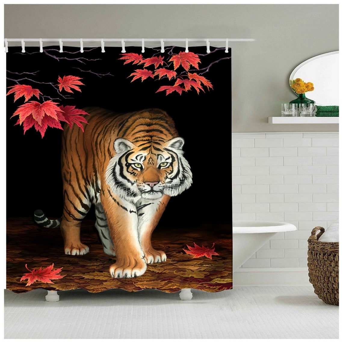 Tiger Shower Curtain Tiger Bath Decor Waterproof Shower Etsy