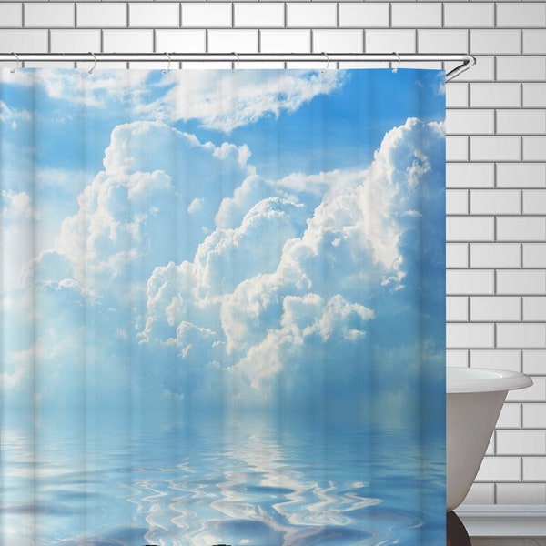 Blue Sky and Clouds Over Water Shower Curtain Sky Ocean Bathroom Decor Waterproof Fabric Shower Curtains