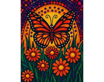 Colorful Butterfly Diamond Painting Kit, 5D Full Drill Psychedelic Sunset Mosaic Art, Vibrant DIY Rhinestone Embroidery Wall Decor