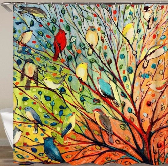Tree With Birds Shower Curtain Birds On A Tree Shower Curtain Etsy