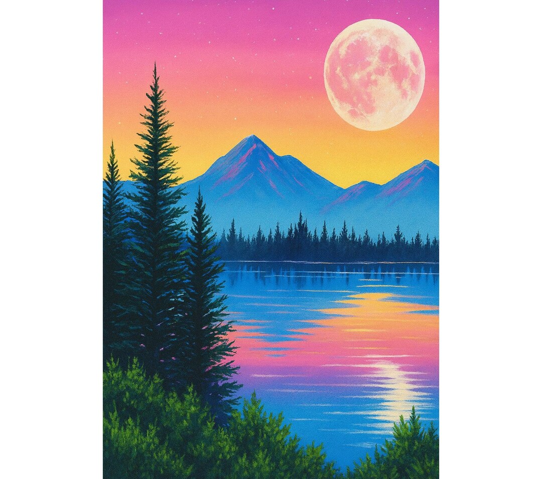 Mountain Lake Diamond Painting Kit, 5D Full Drill DIY Mosaic, Sunset ...