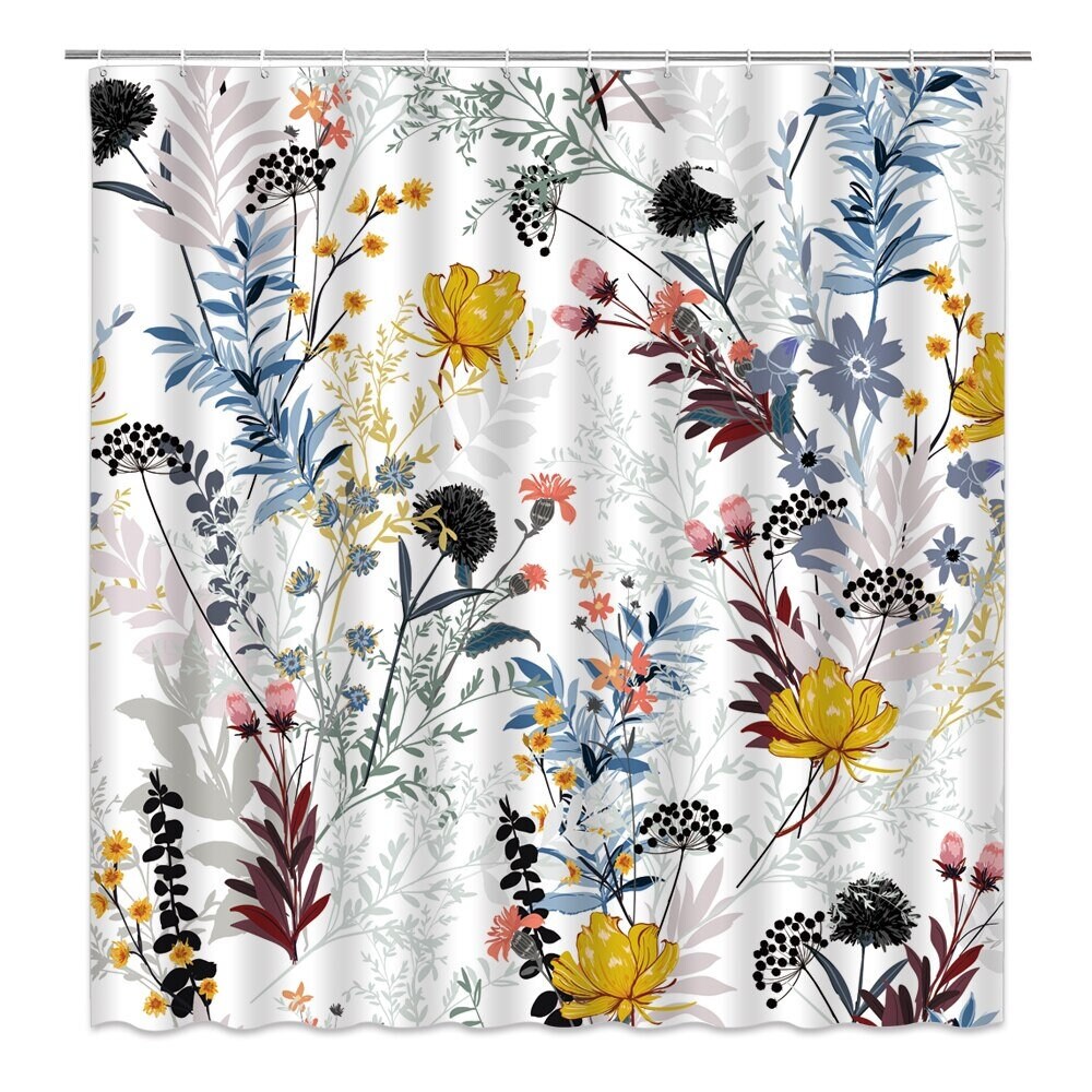 Shower Curtain Botanical Flowers and Leaves Bathroom Decor Etsy
