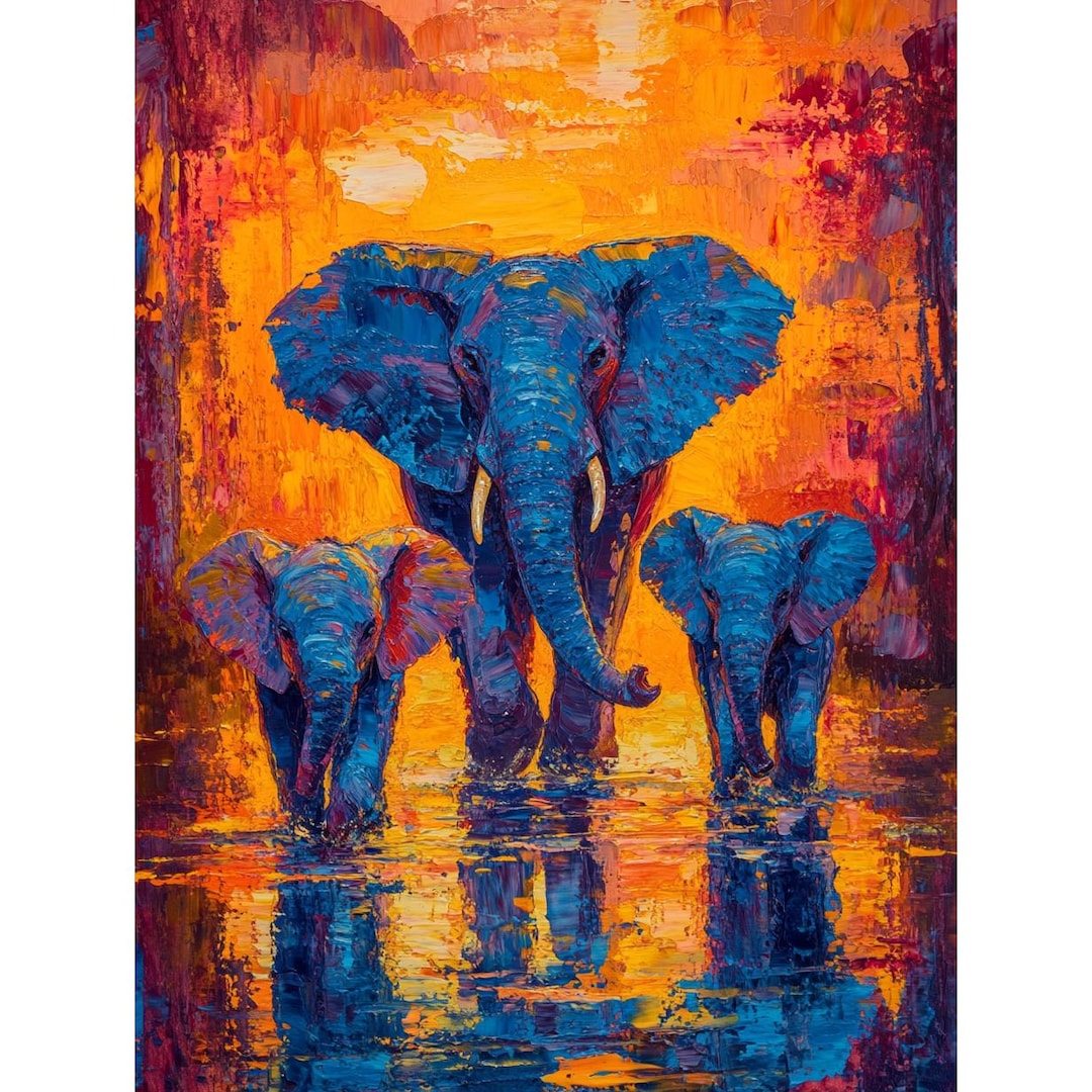 Elephant Diamond Painting Kit, 5D Full Drill Colorful Wildlife Art ...