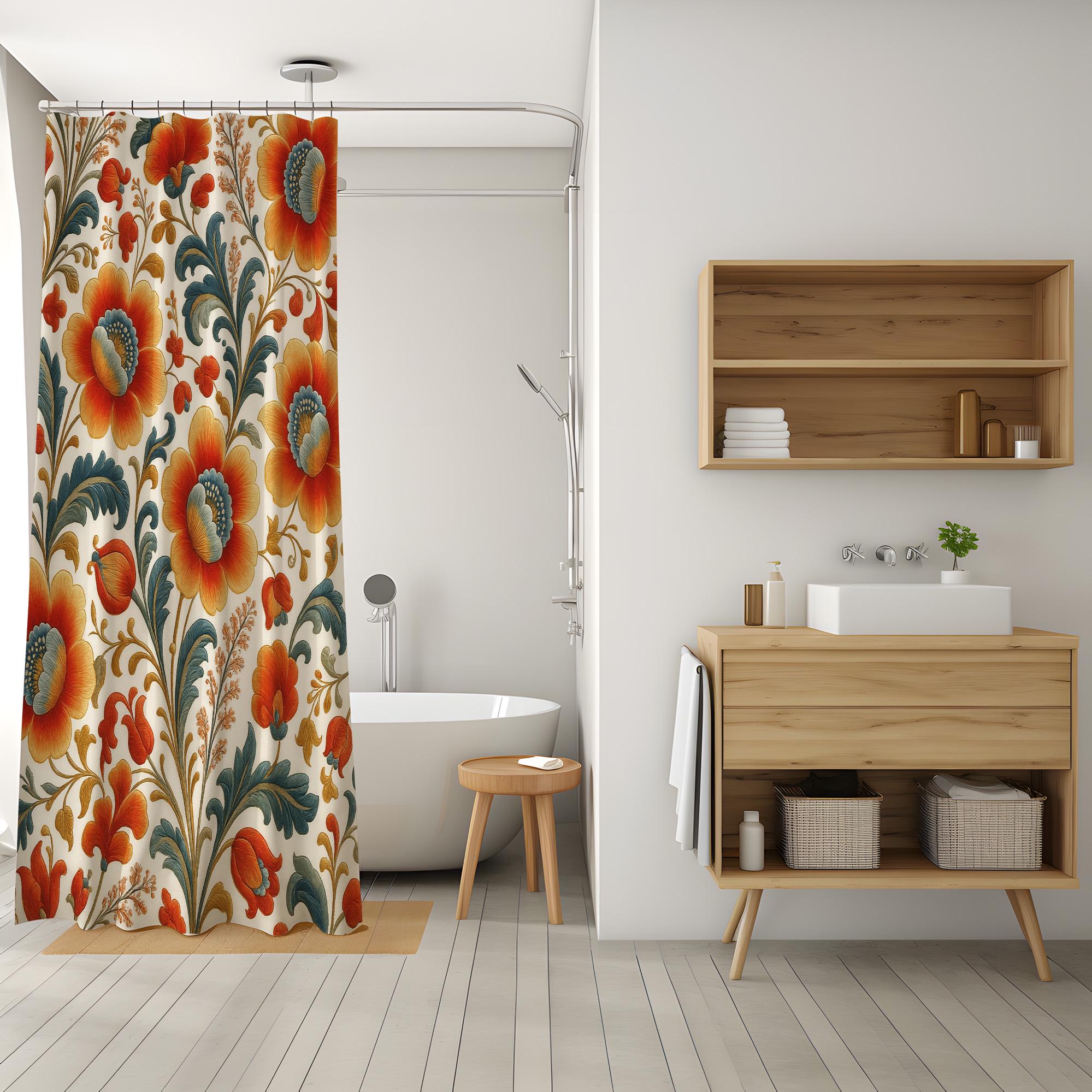 Floral Narrow Stall Shower Curtain Narrow – 90x180 120x180 150x180 Cm ...