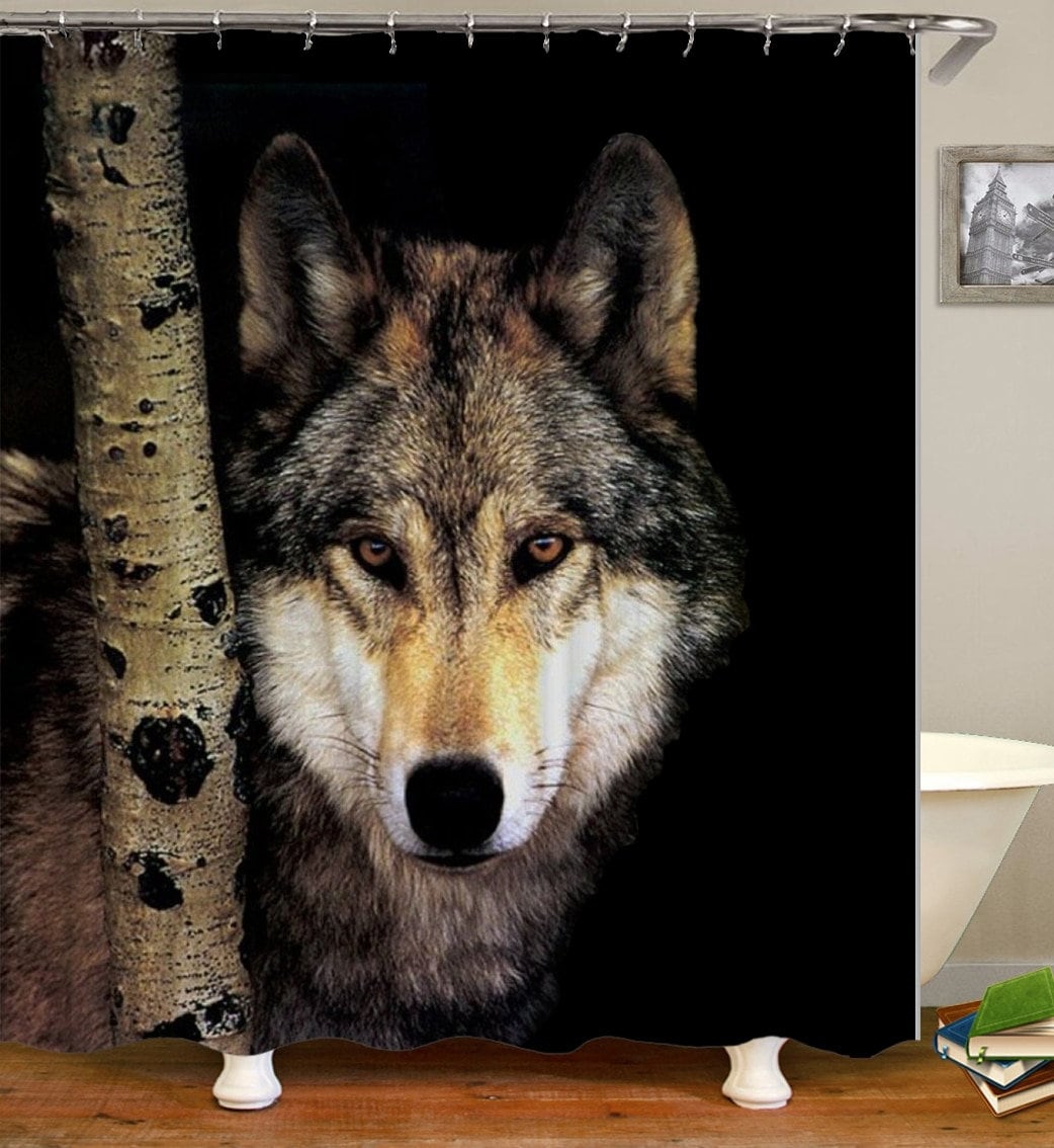 Wolf Shower Curtain Wolf Face Wildlife Bathroom Decor Etsy