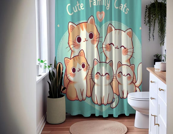 APROPHIC Tenda da doccia a forma di gatto, impermeabile, con 12 ganci, 180 x 180 cm