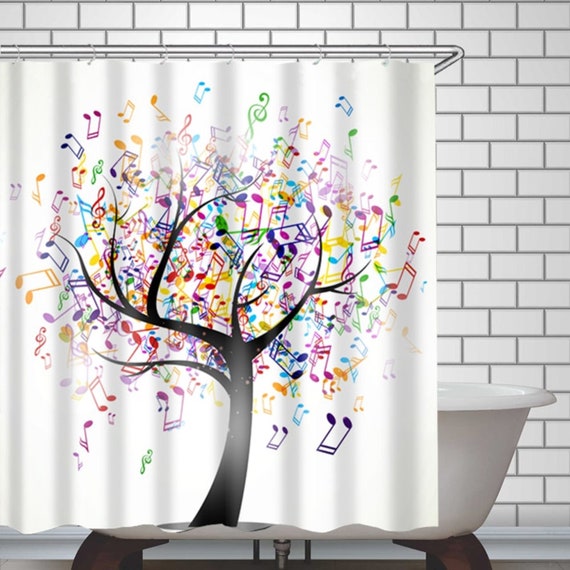 Multi Color Music Note Tree Shower Curtains Waterproof Etsy