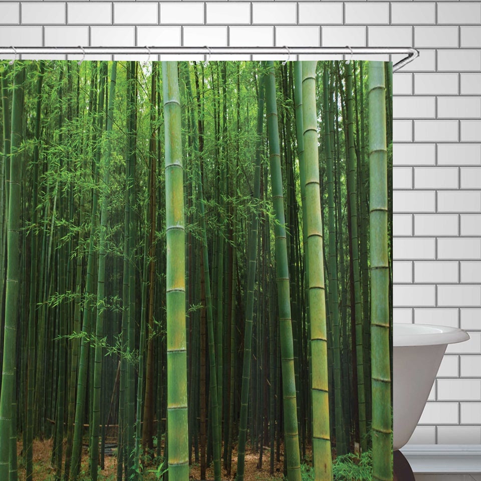 Bamboo Shower Curtain Green Bamboo Forest Bathroom Decor Etsy UK