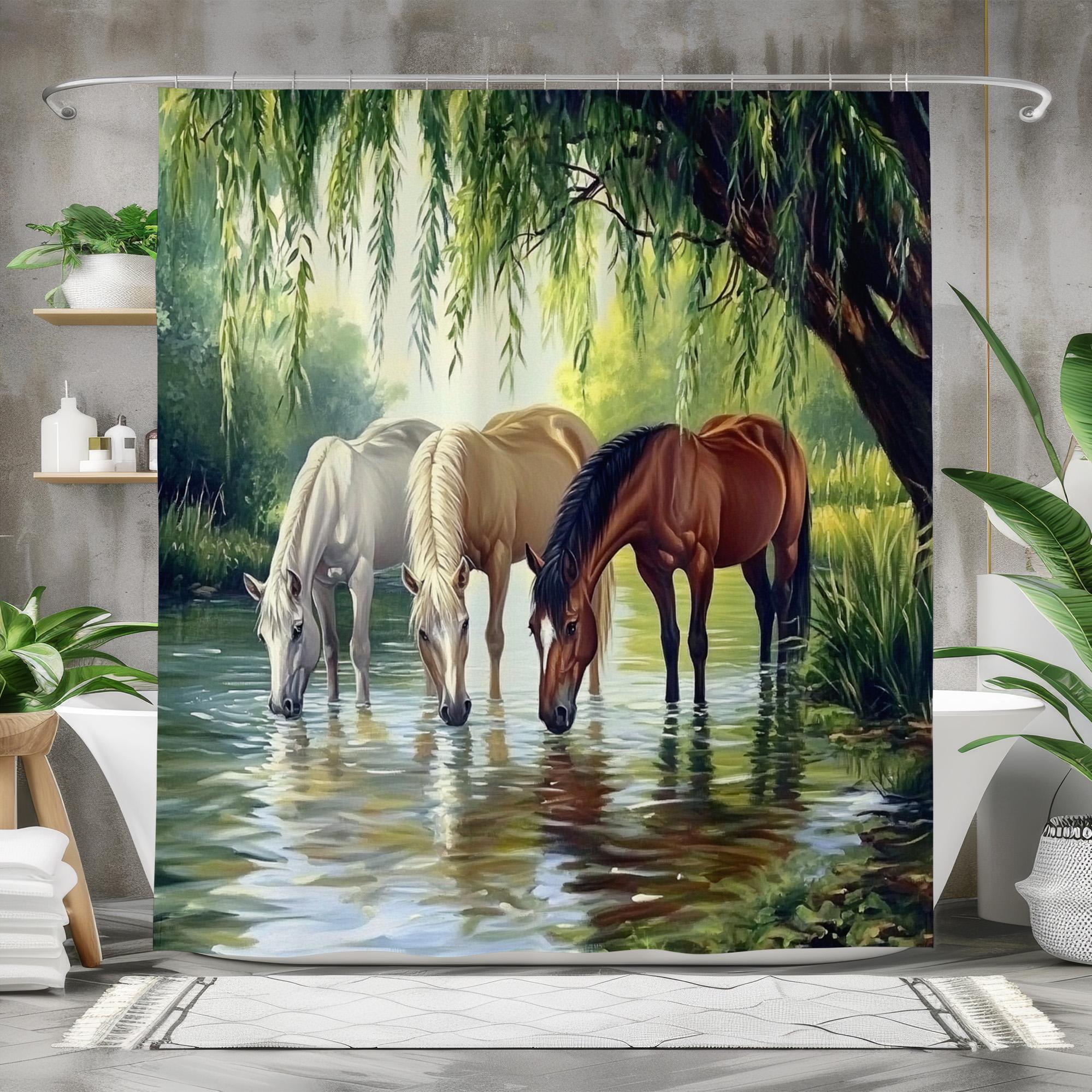 Wild Horses Shower Curtain, Galloping Stallions Bathroom Decor, Rustic