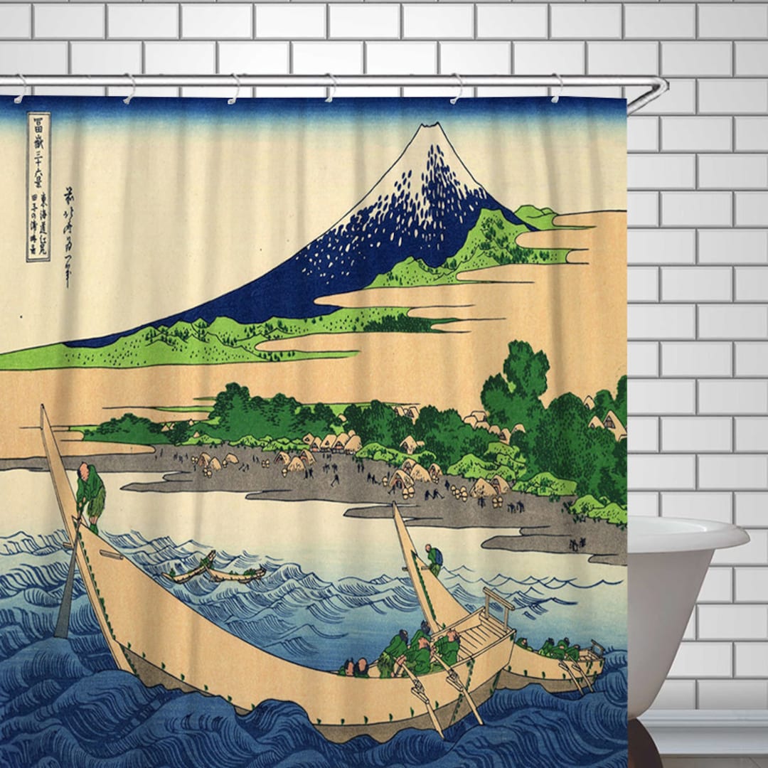 Japanese Shower Curtain Ukiyoe Painting Shore of Tago Bay Etsy