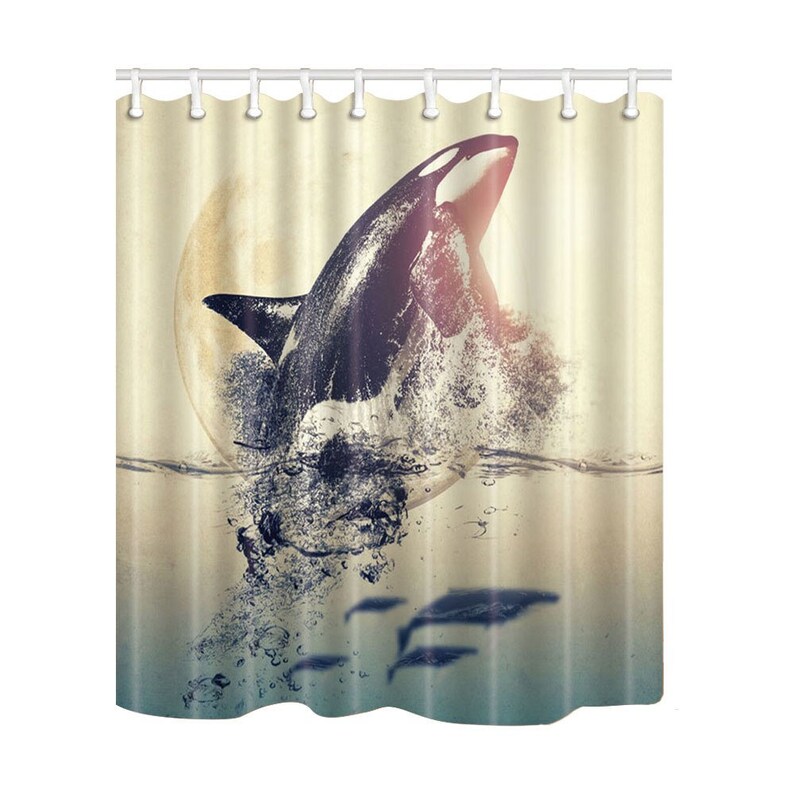 Whale Shower Curtain Orca Shower Curtains Waterproof Polyester Etsy