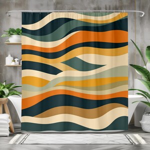 Boho Wave Shower Curtain - Colorful Bathroom Decor, Modern Abstract Design, Stylish Home Accent, Gift for Housewarming, Contemporary Vibe,