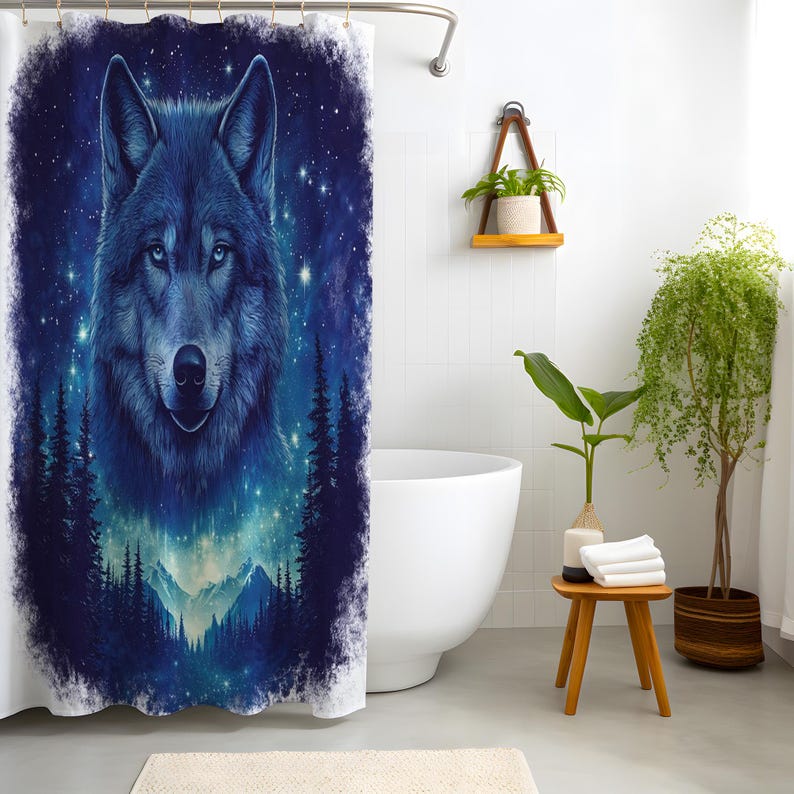 Wolves Bath Wolf Shower Curtain, Galaxy Wolf Bathroom Decor, Night Forest Bath ...