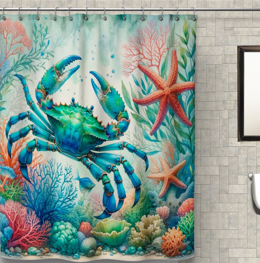 Lobster Crab Pattern Print Bathroom Shower Curtain