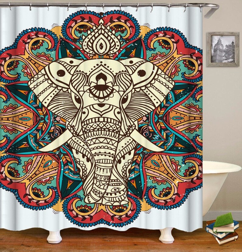 Elephant Shower Curtain Indian Elephant Waterproof Fabric Boho Etsy