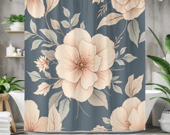Floral Shower Curtain, Vintage Botanical Bathroom Decor, Elegant Flower Bath Curtain, Cottagecore Bathroom