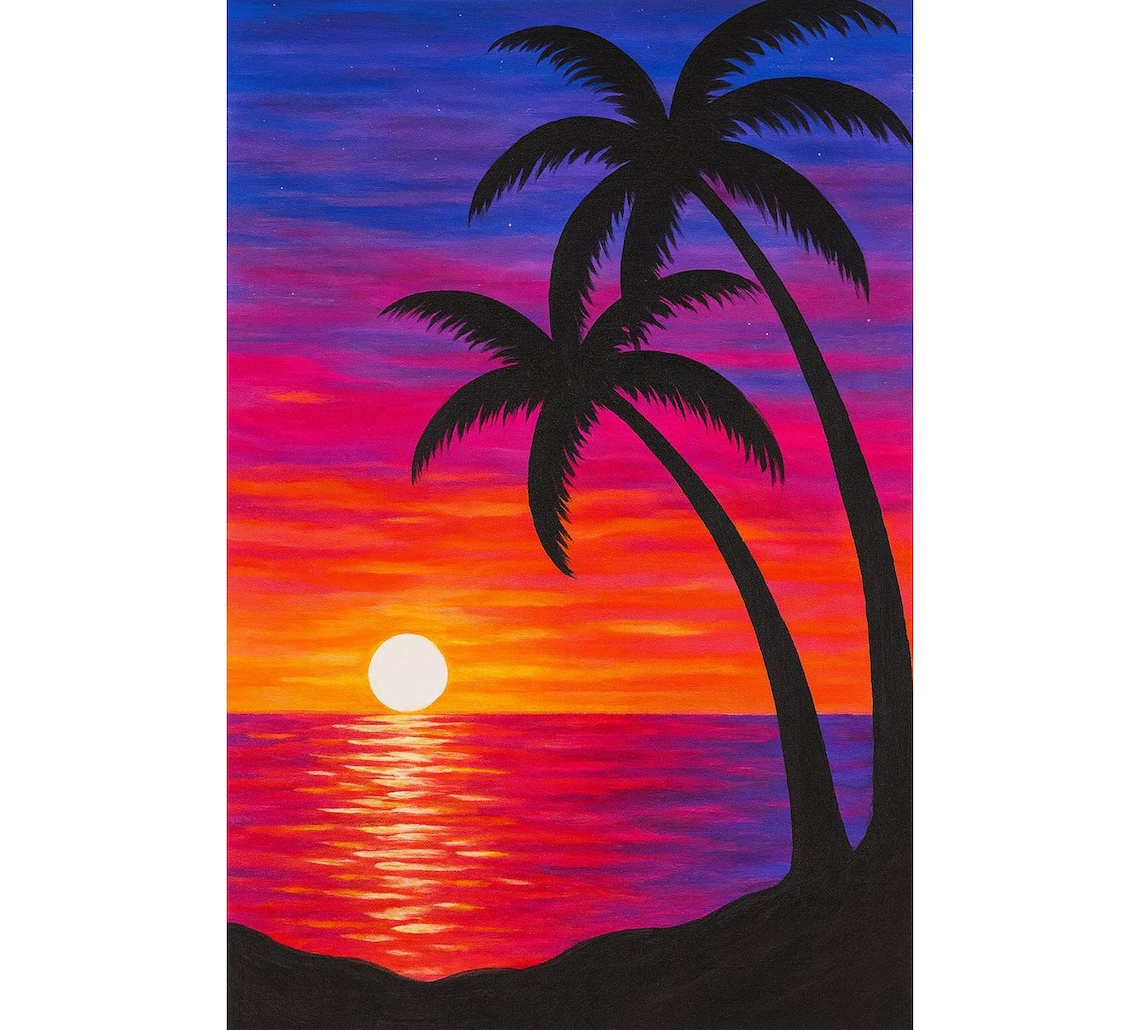 Tropical Sunset Palm Diamond Painting Kit, 5D DIY Full Drill Rhinestone ...
