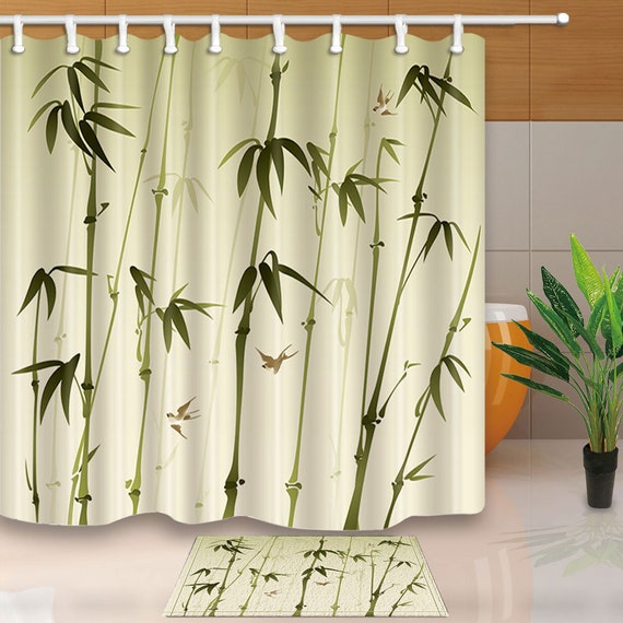 Bamboo Shower Curtain Long Shower Curtains Bamboo Art Home Etsy