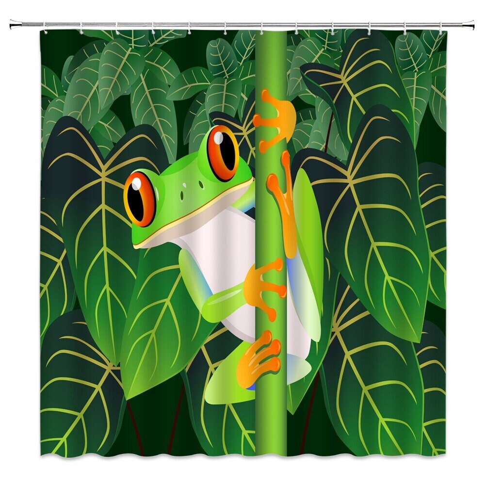 Frog Shower Curtain Funny Animal Green Cute Frog Shower Etsy