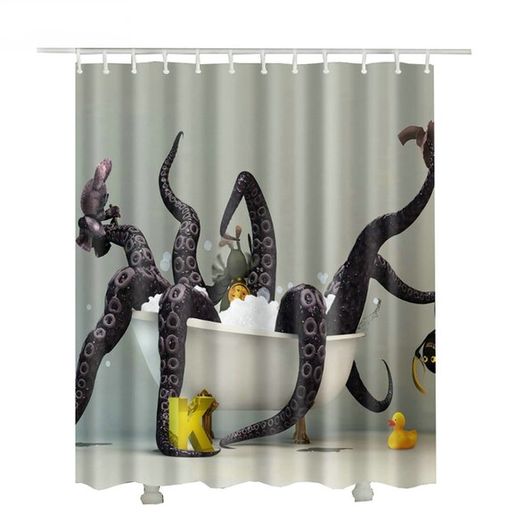 Funky Octopus Shower Curtain Waterproof High Quality Polyester Etsy