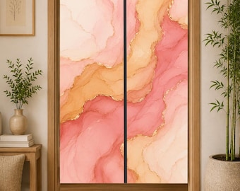 Blush Marble Noren Curtain, Pink Abstract Door Curtain, Peach Geode Room Divider, Modern Entryway Curtain