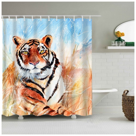 Tiger Shower Curtain Etsy