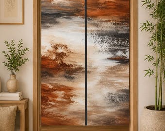 Rust Abstract Noren Curtain, Earth Tone Door Curtain, Modern Room Divider, Contemporary Entryway Curtain