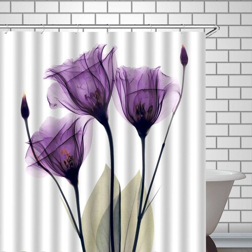 Floral Shower Curtain Purple Tulip Flowers Art Bathroom Decor Etsy