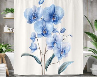 Blue Orchid Shower Curtain, Botanical Bathroom Decor, Floral Bath Curtain, Elegant Orchid Bathroom, Spa Bathroom Decor, Modern Flower Art