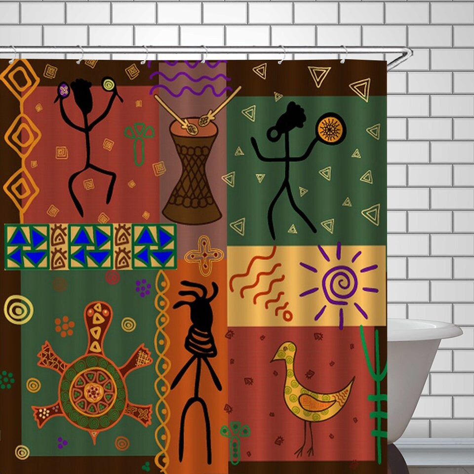 African Print Shower Curtain Africa Afrocentric Art Bath Etsy