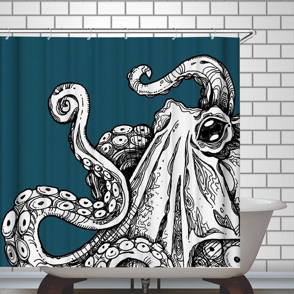 Octopus Shower Curtain Octopus Shower Curtains Polyester Etsy