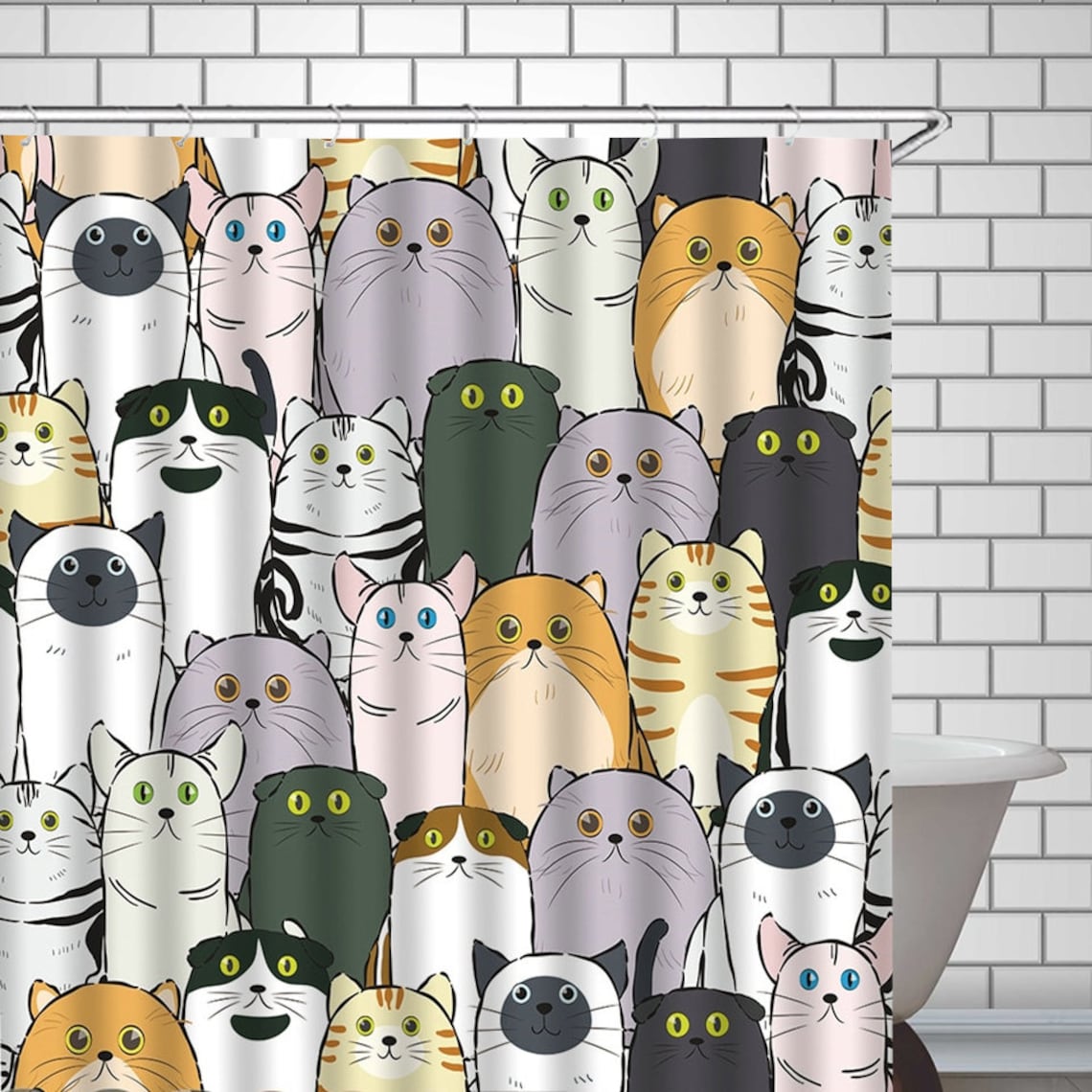 Lovely Cats Shower Curtain Cat Themed Bathroom Curtains Etsy