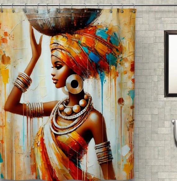 Afrikanischer Duschvorhang-Set, Wasserdicht 183x244 Cm – Ethnisches Frauen-Muster, Für Bad & Kinderzimmer