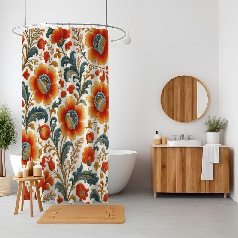 Floral Narrow Stall Shower Curtain Narrow – 90x180 120x180 150x180 Cm ...