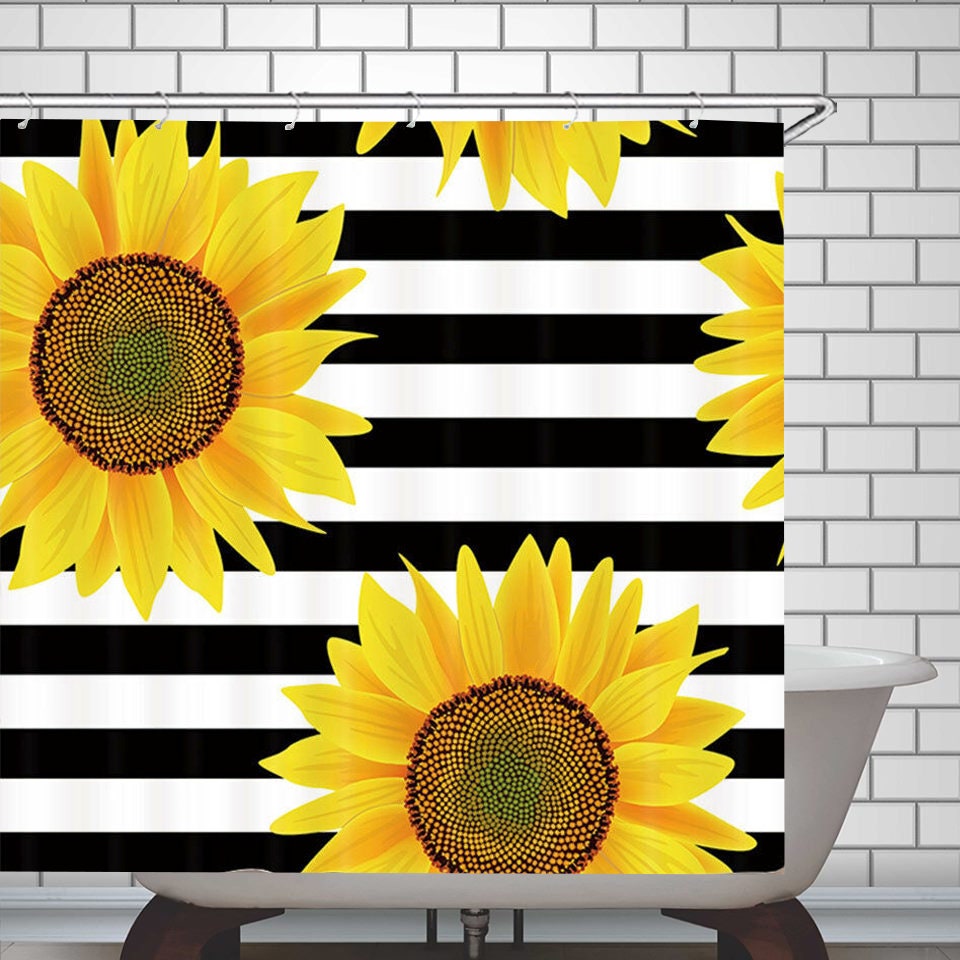 Sunflower Shower Curtain Striped Black and White Sunflowers Etsy