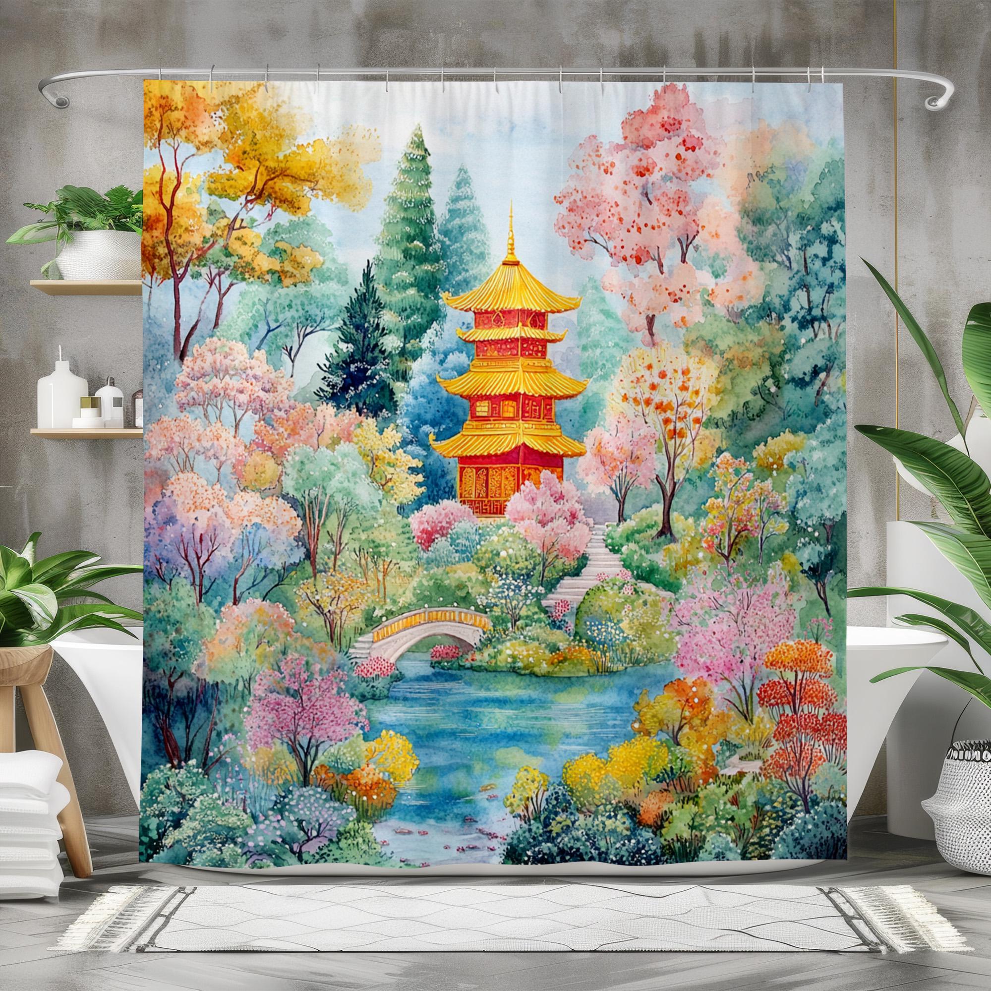 Duschvorhang Mit Japanischem Fisch-Muster – Aquarell Design, Inkl. Haken, 180x180 Cm, Für Bad & Spa